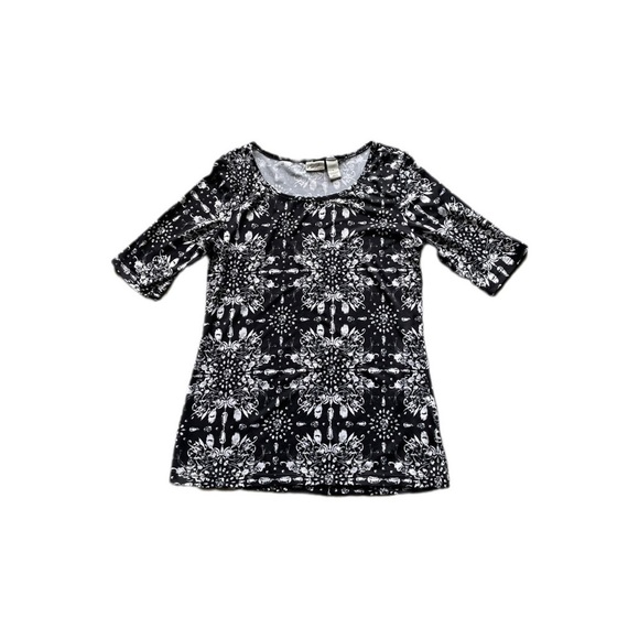 Kim Rogers Black White Patterned 3/4 Sleeve Dressy Blouse Women’s Large - Picture 1 of 9